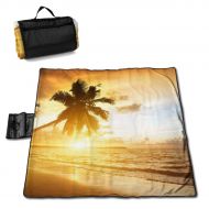 LBSYT Picnic Blanket Beach Ocean Sunset Palm Trees Waterproof Beach Blanket Sand-Proof Folding Portable Tote Picnic Mat Camping Blanket 59x57
