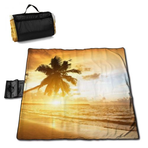  LBSYT Picnic Blanket Beach Ocean Sunset Palm Trees Waterproof Beach Blanket Sand-Proof Folding Portable Tote Picnic Mat Camping Blanket 59x57