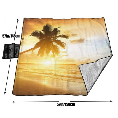  LBSYT Picnic Blanket Beach Ocean Sunset Palm Trees Waterproof Beach Blanket Sand-Proof Folding Portable Tote Picnic Mat Camping Blanket 59x57