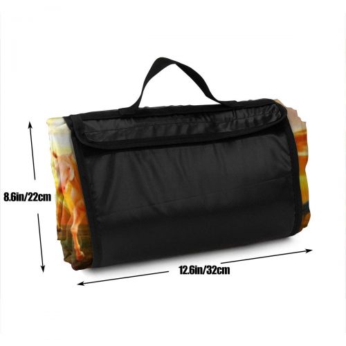  LBSYT Picnic Blanket Horses Runninh Sunset Waterproof Beach Blanket Sand-Proof Folding Portable Tote Picnic Mat Camping Blanket 59x57