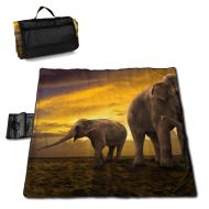 LBSYT Picnic Blanket Elephant Sunset Waterproof Beach Blanket Sand-Proof Folding Portable Tote Picnic Mat Camping Blanket 59x57