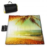 LBSYT Picnic Blanket Beach Sunset Waterproof Beach Blanket Sand-Proof Folding Portable Tote Picnic Mat Camping Blanket 150x145 cm