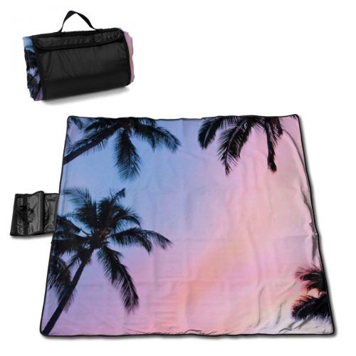  LBSYT Picnic Blanket Plam Tree Sunset Waterproof Beach Blanket Sand-Proof Folding Portable Tote Picnic Mat Camping Blanket 150x145 cm