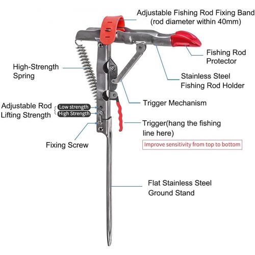  LBW Automatic Spring Fishing Rod Holder Ground Fishing Pole Holder Adjustable Stainless Steel Rod Stand Rod Holder for Bank Fishing Auto Fishing Bracket Rod Rack