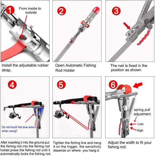  LBW Automatic Spring Fishing Rod Holder Ground Fishing Pole Holder Adjustable Stainless Steel Rod Stand Rod Holder for Bank Fishing Auto Fishing Bracket Rod Rack