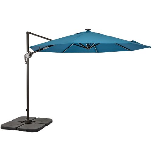  LCH 10ft Offset Cantilever Outdoor Umbrella Patio Backyard Garden Lawn Poolside with Cross Base, UV Protective, with Light, Blue