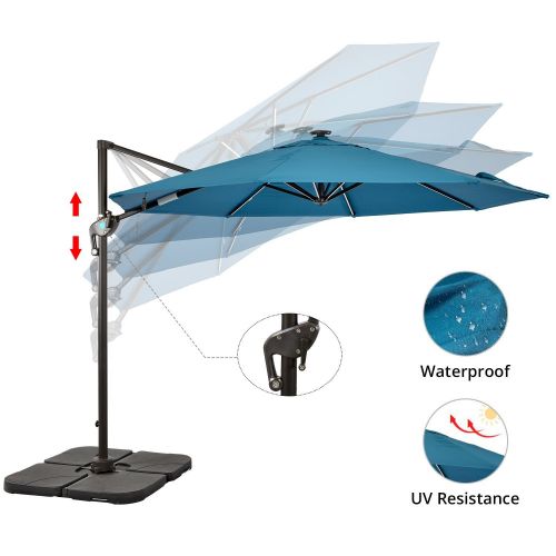  LCH 10ft Offset Cantilever Outdoor Umbrella Patio Backyard Garden Lawn Poolside with Cross Base, UV Protective, with Light, Blue