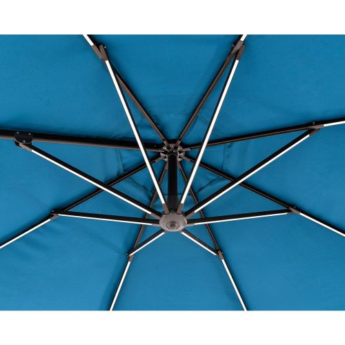  LCH 10ft Offset Cantilever Outdoor Umbrella Patio Backyard Garden Lawn Poolside with Cross Base, UV Protective, with Light, Blue