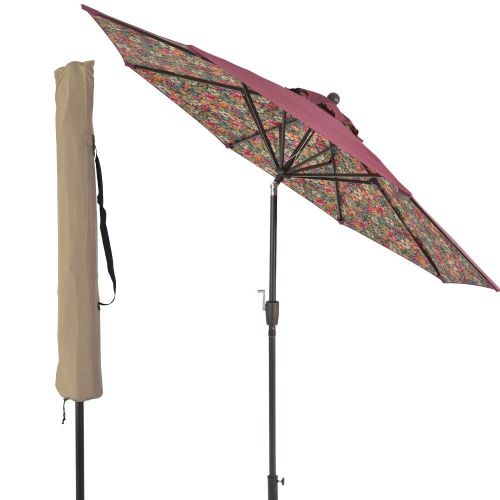  LCH Novelty Design 9 ft Outdoor Umbrella Patio Backyard Deck Table Umbrella Sturdy Pole, 8 Ribs, Crank Open, Push Button Tilting, Red-Floral