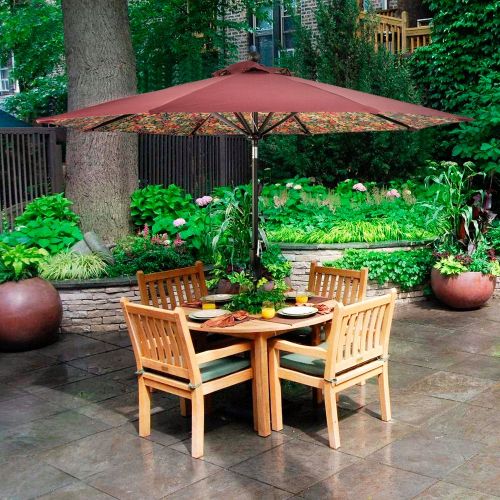  LCH Novelty Design 9 ft Outdoor Umbrella Patio Backyard Deck Table Umbrella Sturdy Pole, 8 Ribs, Crank Open, Push Button Tilting, Red-Floral