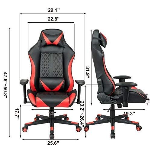  LCH Racing Gaming High-Back Chair Ergonomic Oversized Computer Chair PU Leather Executive Office Chair with Headrest and Lumbar Support, Red