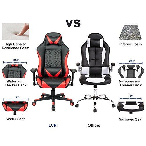  LCH Racing Gaming High-Back Chair Ergonomic Oversized Computer Chair PU Leather Executive Office Chair with Headrest and Lumbar Support, Red