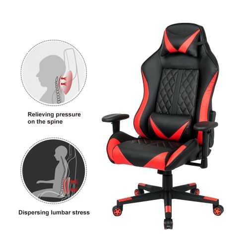  LCH Racing Gaming High-Back Chair Ergonomic Oversized Computer Chair PU Leather Executive Office Chair with Headrest and Lumbar Support, Red