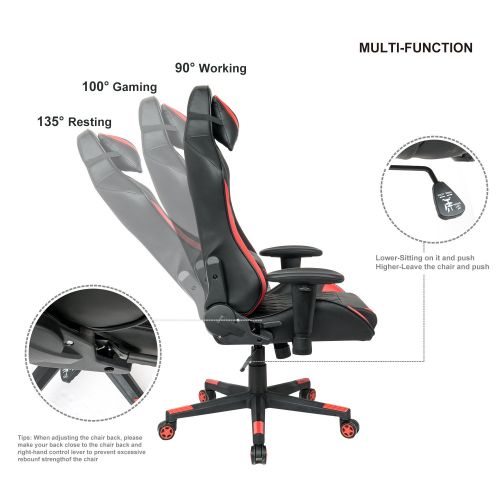  LCH Racing Gaming High-Back Chair Ergonomic Oversized Computer Chair PU Leather Executive Office Chair with Headrest and Lumbar Support, Red