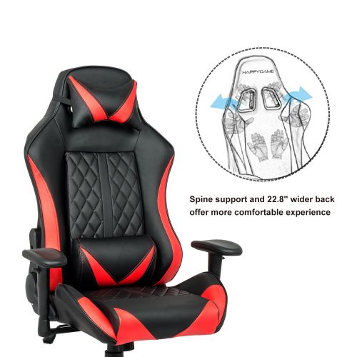  LCH Racing Gaming High-Back Chair Ergonomic Oversized Computer Chair PU Leather Executive Office Chair with Headrest and Lumbar Support, Red