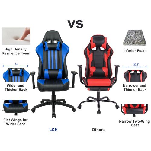  LCH Racing Gaming Chair Oversized High-Back Ergonomic Computer Chair PU Leather Executive Office Chair with Headrest and Lumbar Support, Blue