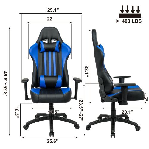  LCH Racing Gaming Chair Oversized High-Back Ergonomic Computer Chair PU Leather Executive Office Chair with Headrest and Lumbar Support, Blue