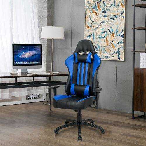  LCH Racing Gaming Chair Oversized High-Back Ergonomic Computer Chair PU Leather Executive Office Chair with Headrest and Lumbar Support, Blue