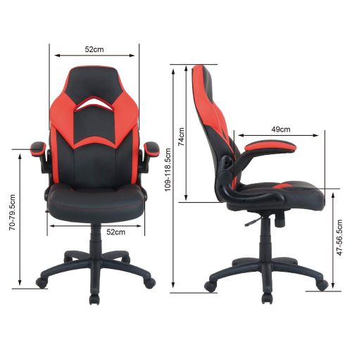  LCH Racing Style Leather Gaming Chair - High Back Executive Office Chair with Adjustable Tilt Angle and Flip-up Arms Computer Desk Chair, Thick Padding Ergonomic Design for Lumbar