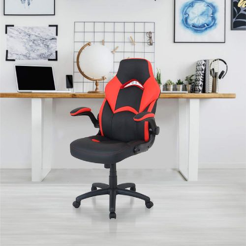  LCH Racing Style Leather Gaming Chair - High Back Executive Office Chair with Adjustable Tilt Angle and Flip-up Arms Computer Desk Chair, Thick Padding Ergonomic Design for Lumbar