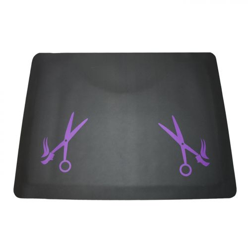  LCL Beauty 1/2 Rectangle Anti Fatigue Beauty Barber Floor Mat with Purple Salon Scissor Design