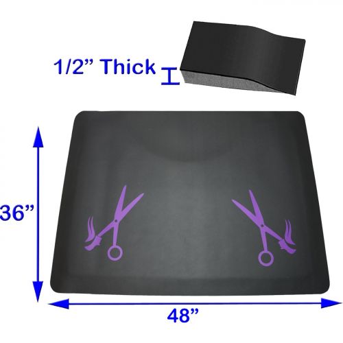  LCL Beauty 1/2 Rectangle Anti Fatigue Beauty Barber Floor Mat with Purple Salon Scissor Design