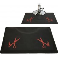 LCL Beauty 1/2 Rectangle Anti Fatigue Beauty Barber Floor Mat with Red Salon Scissor Design