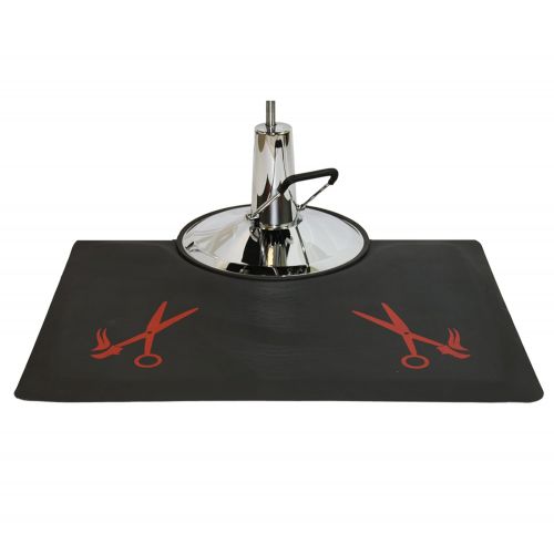  LCL Beauty 1/2 Rectangle Anti Fatigue Beauty Barber Floor Mat with Red Salon Scissor Design