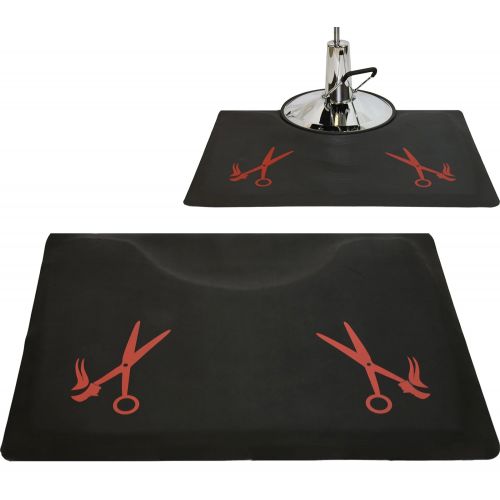  LCL Beauty 1/2 Rectangle Anti Fatigue Beauty Barber Floor Mat with Red Salon Scissor Design