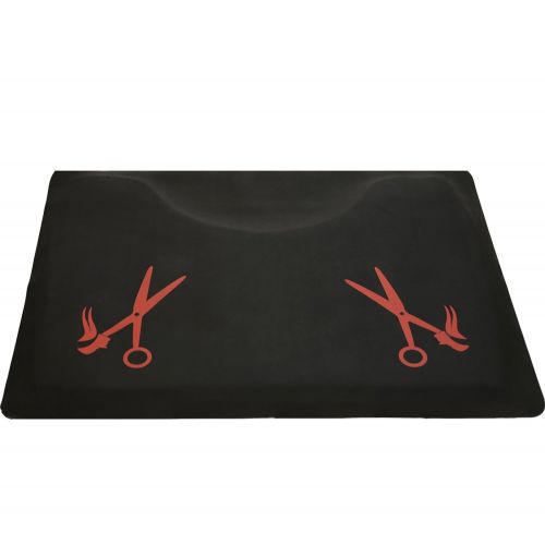  LCL Beauty 1/2 Rectangle Anti Fatigue Beauty Barber Floor Mat with Red Salon Scissor Design