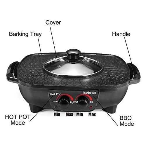  [아마존베스트]LCZ Home Stove Double Control Multifunctional Electric Cooker and Grill Multifunctional BBQ Hot Pot Double Pot Integrated Kitchen Pot Electric Hot Pot