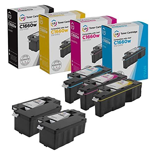  LD Products LD Compatible Toner Cartridge Replacement for Dell Color Laser C1660w (2 Black, 1 Cyan, 1 Magenta, 1 Yellow, 5 Pack)