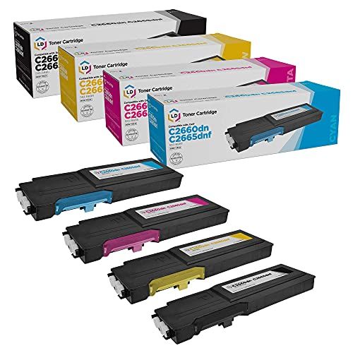 LD Products LD Compatible Toner Cartridge Replacements for Dell C2660dn C2665dnf Extra High Yield (1 Black, 1 Cyan, 1 Magenta, 1 Yellow, 4 Pack)