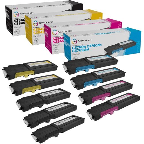  LD Products LD Compatible Toner Cartridge Replacement for Dell C3760 & C3765 Extra High Yield (3 Black, 2 Cyan, 2 Magenta, 2 Yellow, 9 Pack)