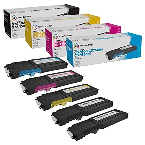  LD Products LD Compatible Toner Cartridge Replacement for Dell C3760 & C3765 Extra High Yield (2 Black, 1 Cyan, 1 Magenta, 1 Yellow, 5 Pack)