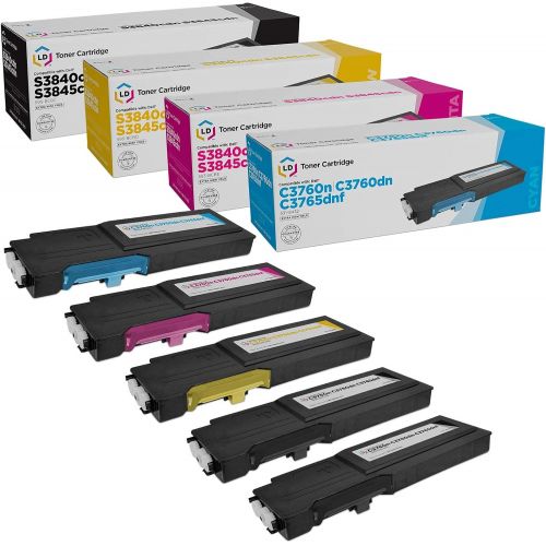  LD Products LD Compatible Toner Cartridge Replacement for Dell C3760 & C3765 Extra High Yield (2 Black, 1 Cyan, 1 Magenta, 1 Yellow, 5 Pack)