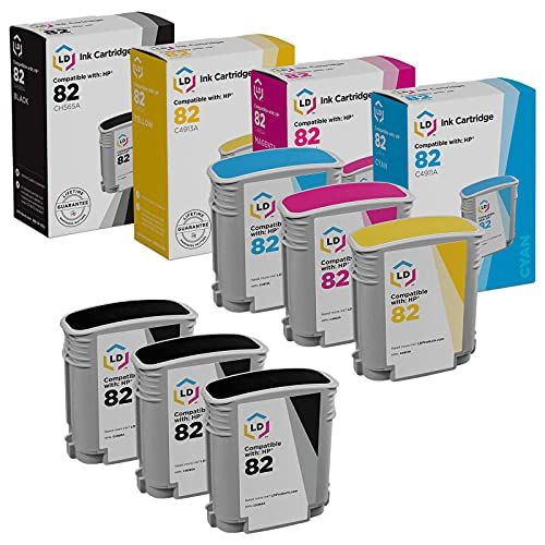  LD Products LD Remanufactured Ink Cartridge Replacement for HP 82 (3 Black, 1 Cyan, 1 Magenta, 1 Yellow, 6-Pack)