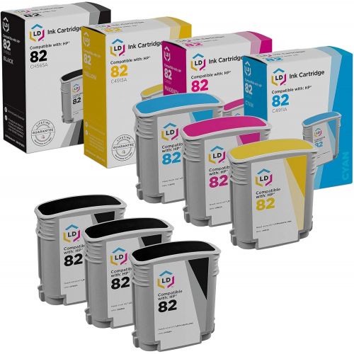  LD Products LD Remanufactured Ink Cartridge Replacement for HP 82 (3 Black, 1 Cyan, 1 Magenta, 1 Yellow, 6-Pack)