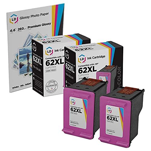  LD Products LD Remanufactured Ink Cartridge Replacements for HP 62XL C2P07AN High Yield (Color, 2-Pack)