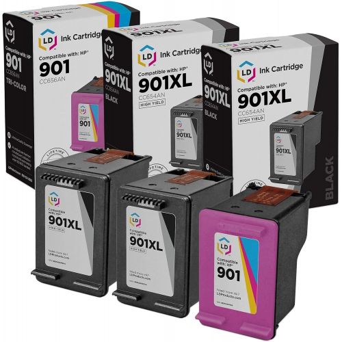  LD Products LD Remanufactured Ink Cartridge Replacement for HP 901XL & 901 High Yield (2 Black, 1 Color, 3-Pack)