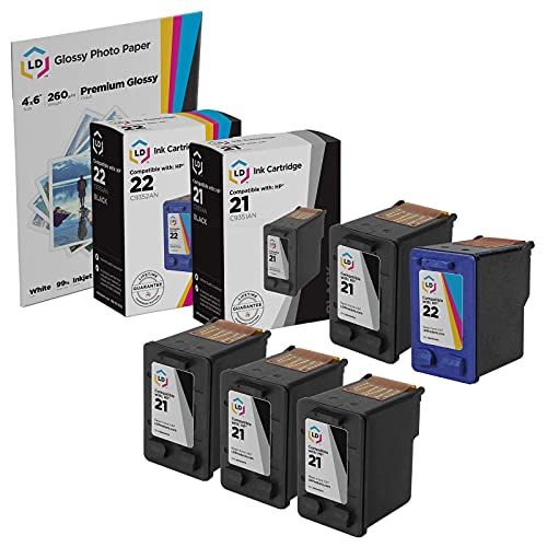  LD Products LD Remanufactured Ink Cartridge Replacement for HP 21 & 22 (4 Black, 1 Color, 5-Pack)
