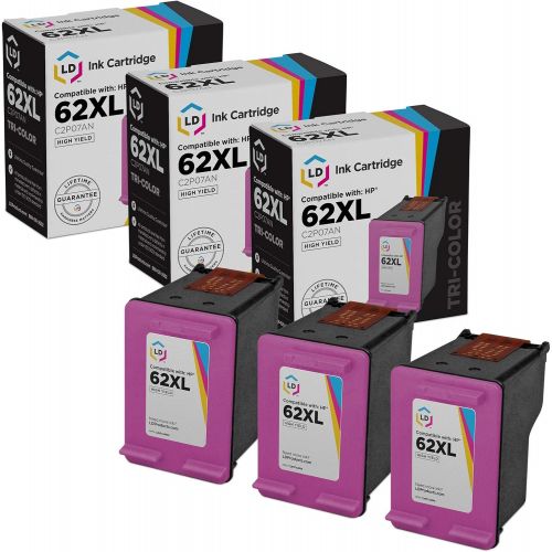  LD Products LD Remanufactured Ink Cartridge Replacement for HP 62XL C2P07AN High Yield (Color, 3-Pack)