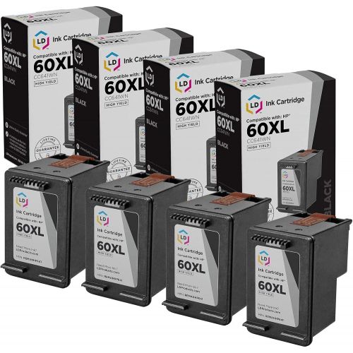  LD Products LD Remanufactured Ink Cartridge Printer Replacements for HP 60XL CC641WN High Yield (Black, 4-Pack)