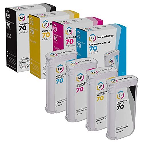  LD Products LD Remanufactured Ink Cartridge Replacement for HP 70 (Matte Black, Cyan, Magenta, Yellow, 4-Pack)