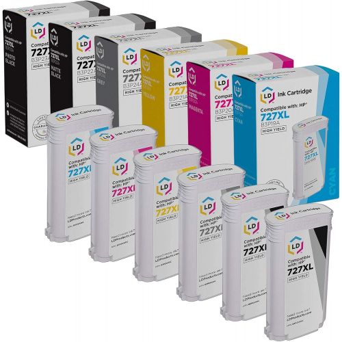  LD Products LD Remanufactured Ink Cartridge Replacement for HP 727XL High Yield (Matte Black, Photo Black, Cyan, Magenta, Yellow, Gray, 6-Pack)