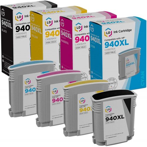  LD Products Remanufactured Ink Cartridge Replacement for HP 940XL High Yield (C4906AN Black, C4907AN Cyan, C4908AN Magenta, C4909AN Yellow, 4-Pack) for OfficeJet Pro 8000, 8020, 85
