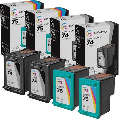  LD Products LD Remanufactured Ink Cartridge Printer Replacements for HP 74 & HP 75 (2 Black, 2 Color, 4-Pack)