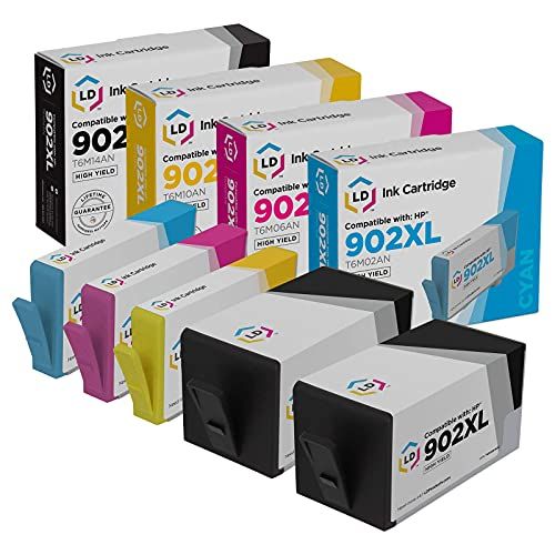  LD Products LD Compatible Ink Cartridge Replacements for HP 902XL 902 XL High Yield (2 Black, 1 Cyan, 1 Magenta, 1 Yellow, 5-Pack)