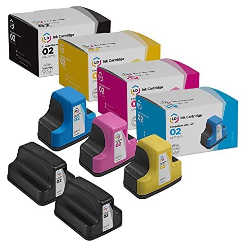  LD Products LD Remanufactured Ink Cartridge Replacement for HP 02 (2 Black, 1 Cyan, 1 Magenta, 1 Yellow, 5-Pack)