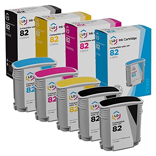  LD Products LD Remanufactured Ink Cartridge Replacement for HP 82 (2 Black, 1 Cyan, 1 Magenta, 1 Yellow, 5-Pack)